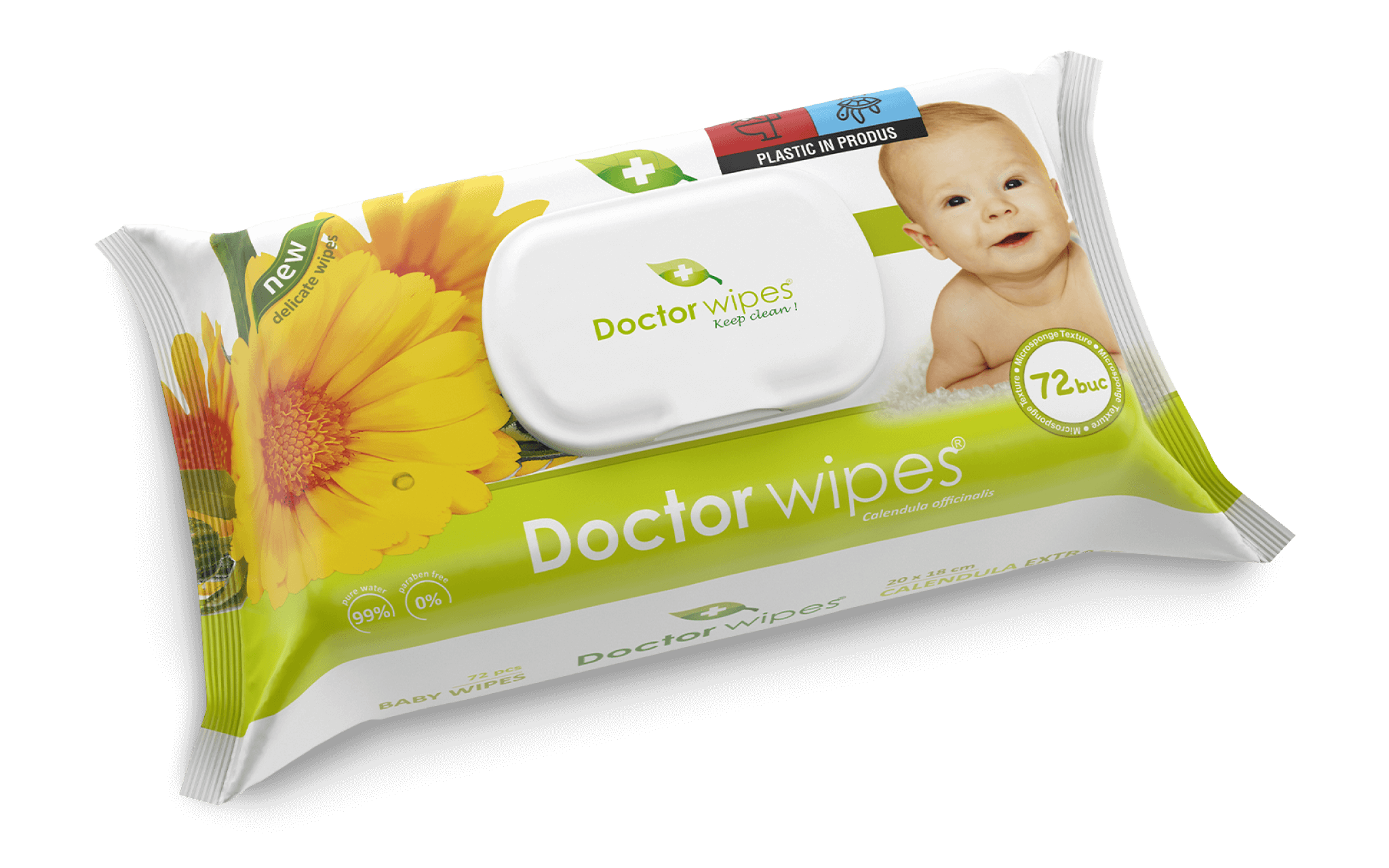 Dr. Wipes Galbenele 72pcs - Servetele umede cu capac