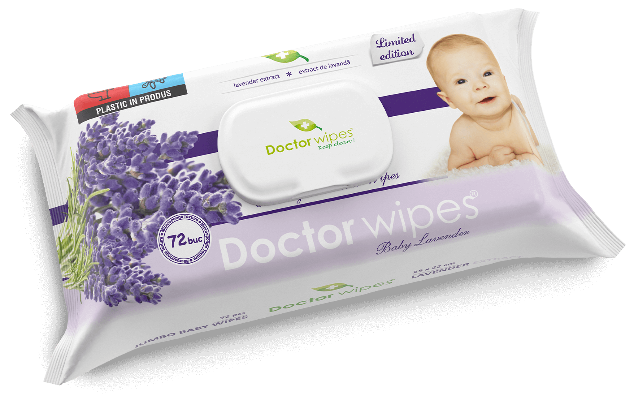 Dr. Wipes Lavanda Jumbo 72 buc - Servetele umede cu capac