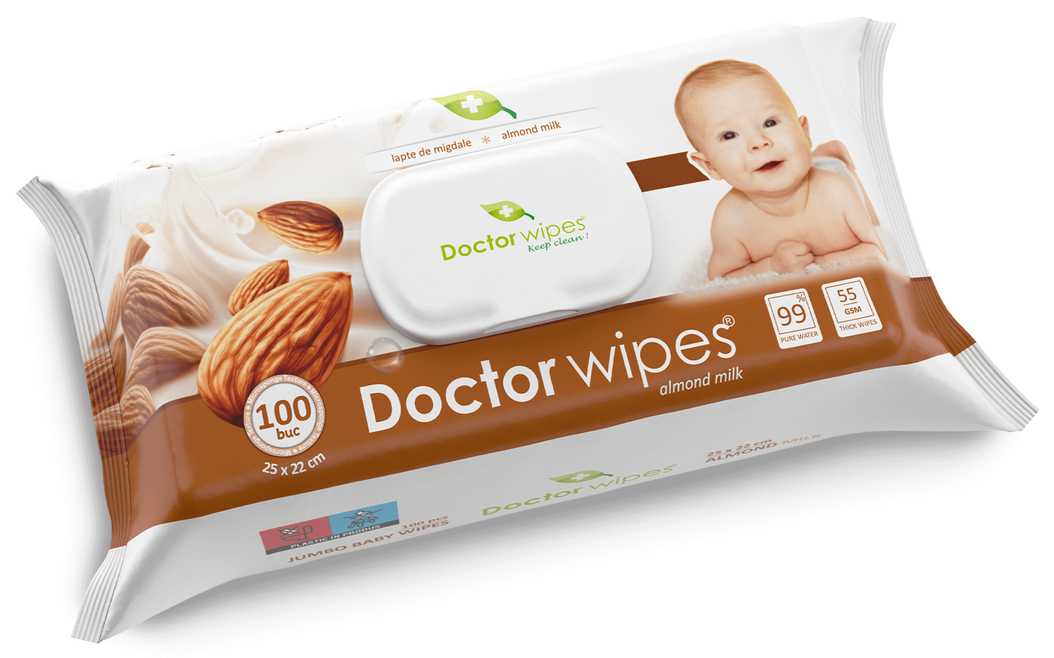 Dr. Wipes Migdale Jumbo 100 buc - Servetele umede cu capac 2x